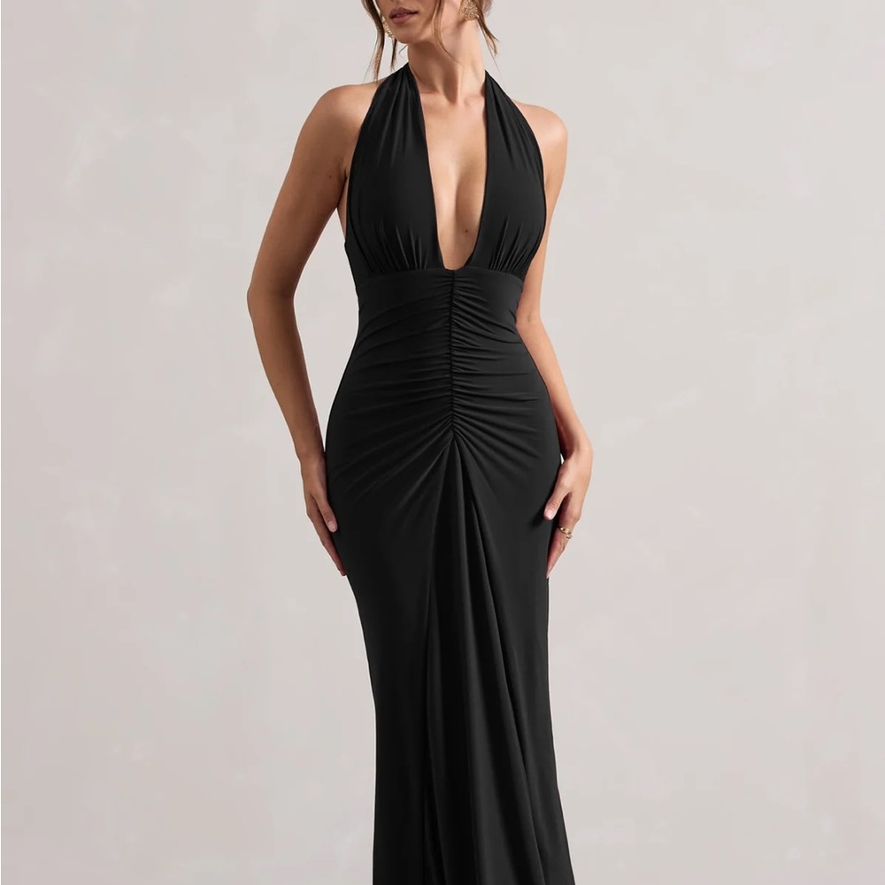 Elegant Black Halter Dress Floor Length